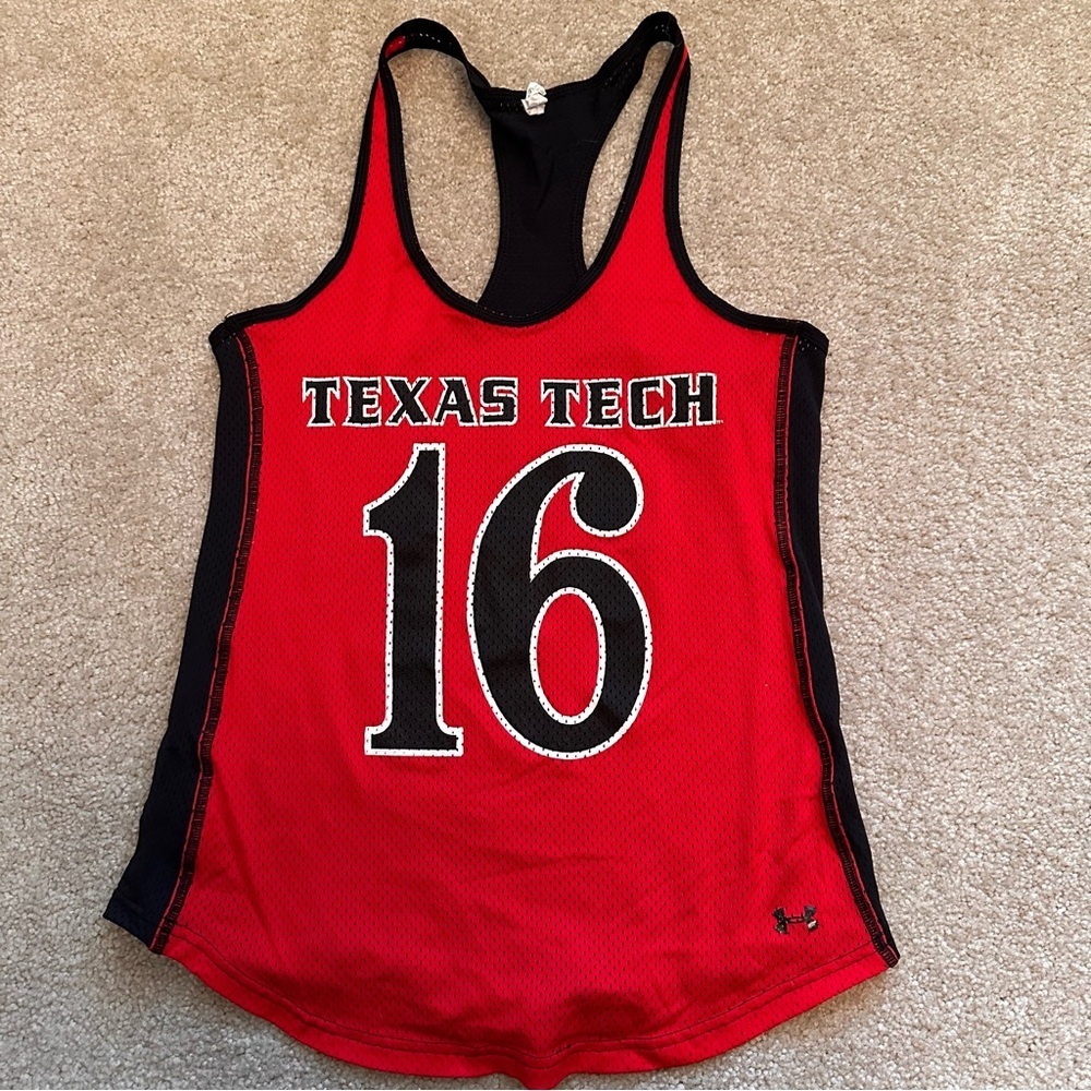 Under Armor Texas Tech Red Black Mesh Jersey Kliff Kingsbury Heart Womens Medium